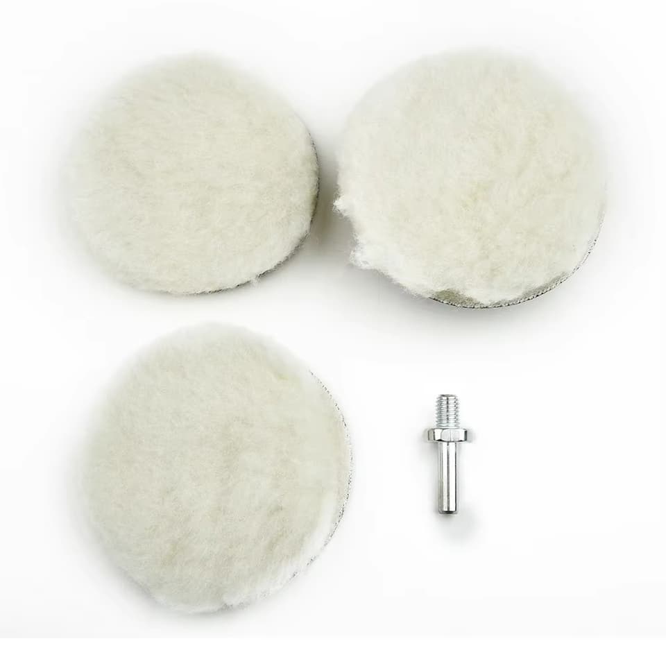A set of five 4-inch flocking sanding discs, a type of fibre sanding discs, with hook and loop backing for electric drills and polishers.