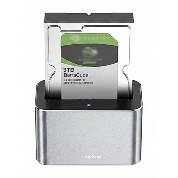 A 2.5/3.5 inch SAS/SATA external hard drive caddy with USB 3.0, functioning as a docking station.