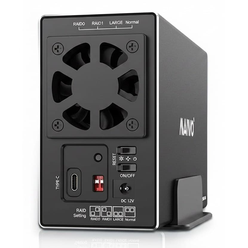 MAIWO K3094CL hard drive docking station, a dual-bay USB 3.1 Type-C RAID enclosure for 2.5/3.5 inch drives.