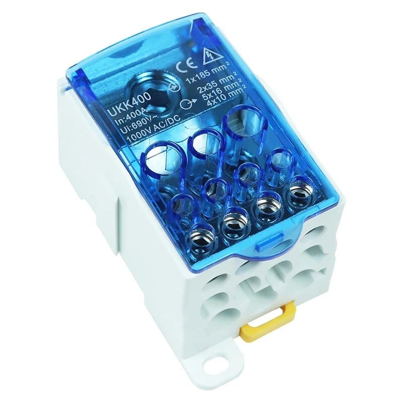 A robust UKK80A single-pole site power splitter, designed for high current distribution.