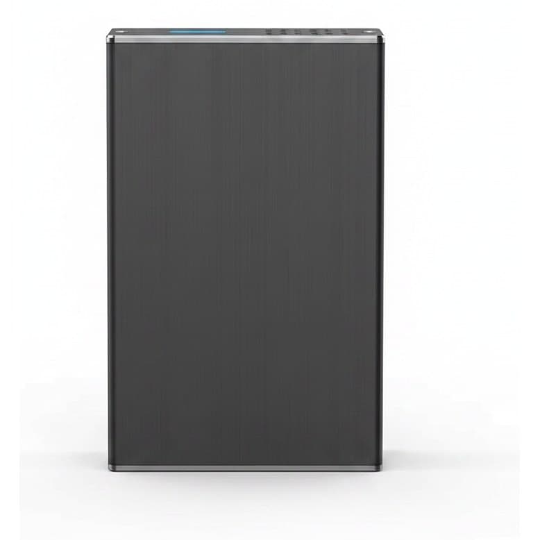 A black dual-bay hard drive enclosure with two drives inserted, showcasing its USB 3.0 connectivity and RAID support.