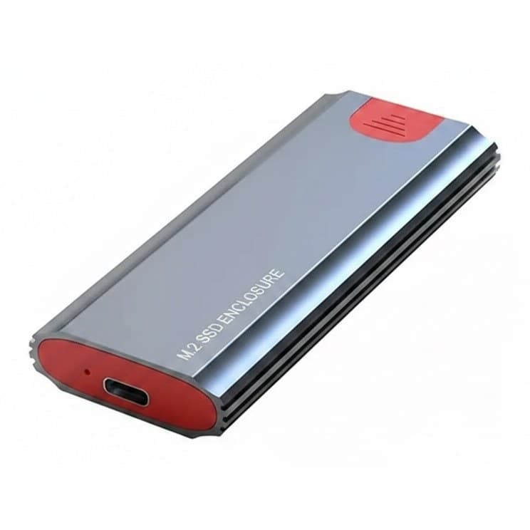 Portable external ssd enclosure for M.2 NVMe SSDs, 10Gbps USB-C, tool-free design with a heat sink pad.