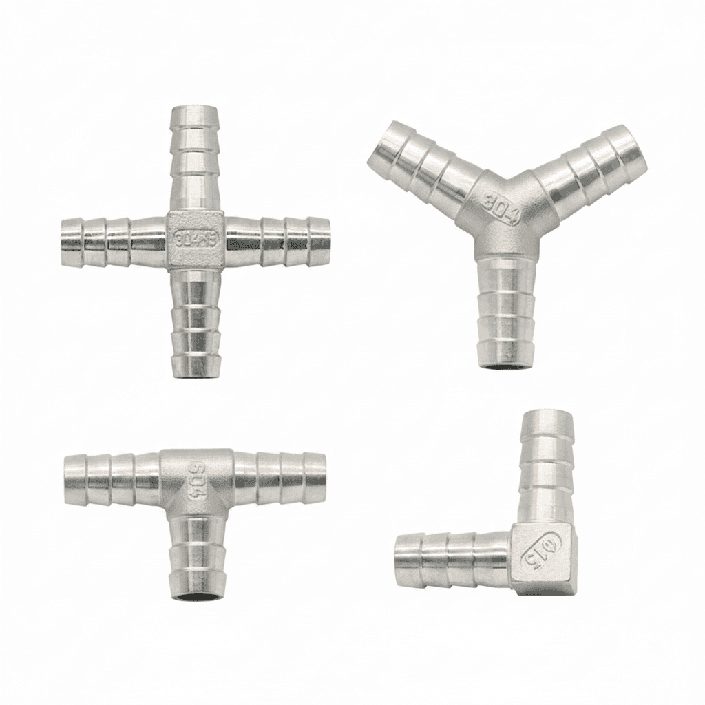 Hydraulic Hose Barb Fittings | 304 Stainless Steel Elbow & Tee Splitters | Water Gas Connectors - Image 1