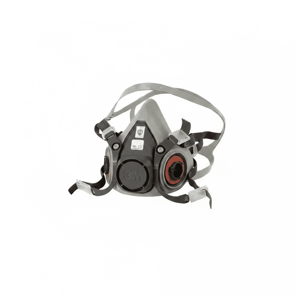 A 3M 6200 half-face respirator mask with dual filters, ideal for paint and chemical protection.