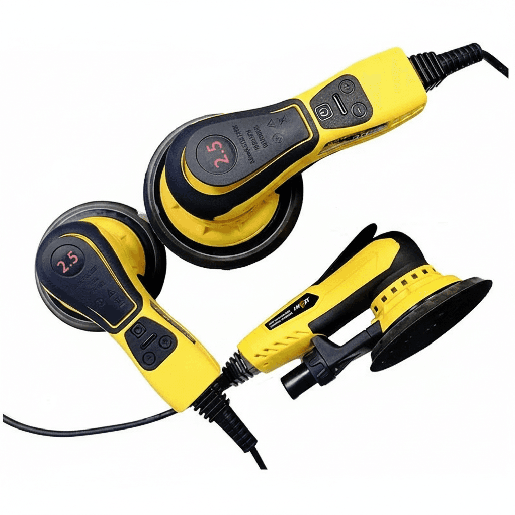 HYVST 6-inch brushless random orbital sander with variable speed, ideal for automotive detailing, functioning like a high-performance finger belt sander.
