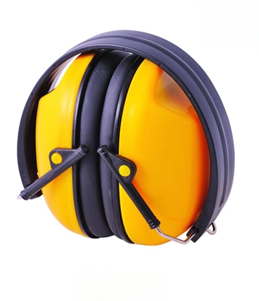Industrial-grade noise-reducing ear defenders for head-mounted protective soundproofing in loud environments.