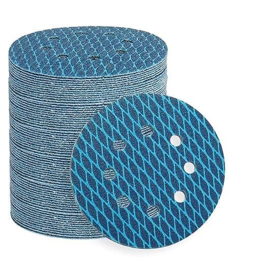 Pack of 10 diamond-shaped 5-inch 8-hole sanding discs, perfect for an orbital sheet sander.