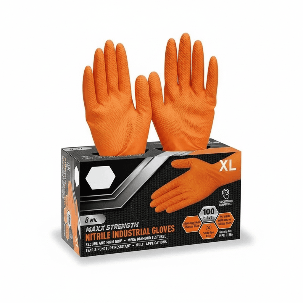 8 Mil Heavy Duty Industrial Orange Disposable Nitrile Gloves - Premium Industrial Safety & PPE > Hand Protection with professional quality and features
