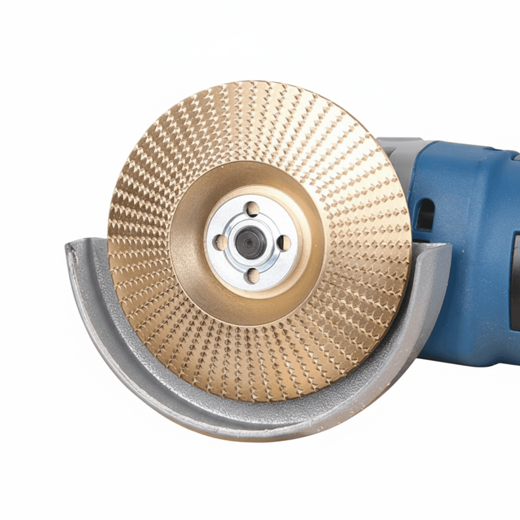 A three-piece woodworking grinding disc set for a disc sander, featuring arc-shaped and beveled designs for carving and polishing.