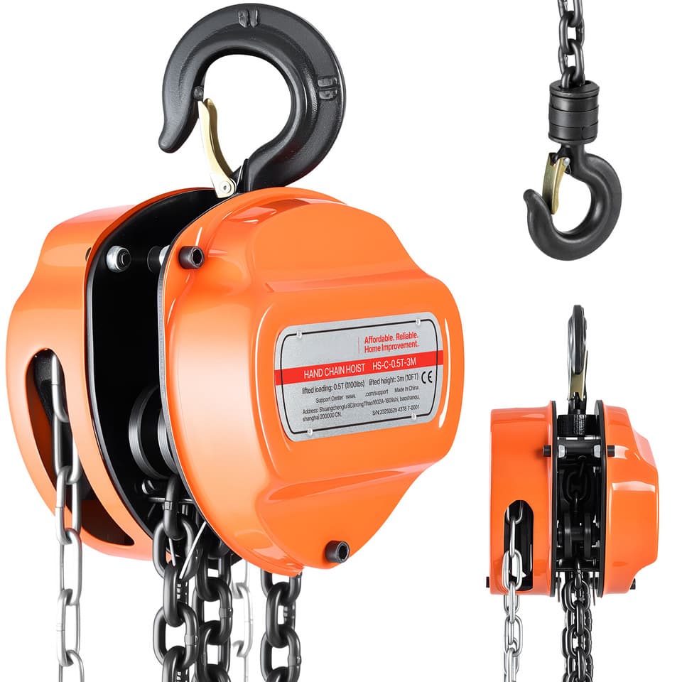 SucceBuy hand chain hoist with upgrade G80 galvanized chain, 10 ft/20ft lifting height.