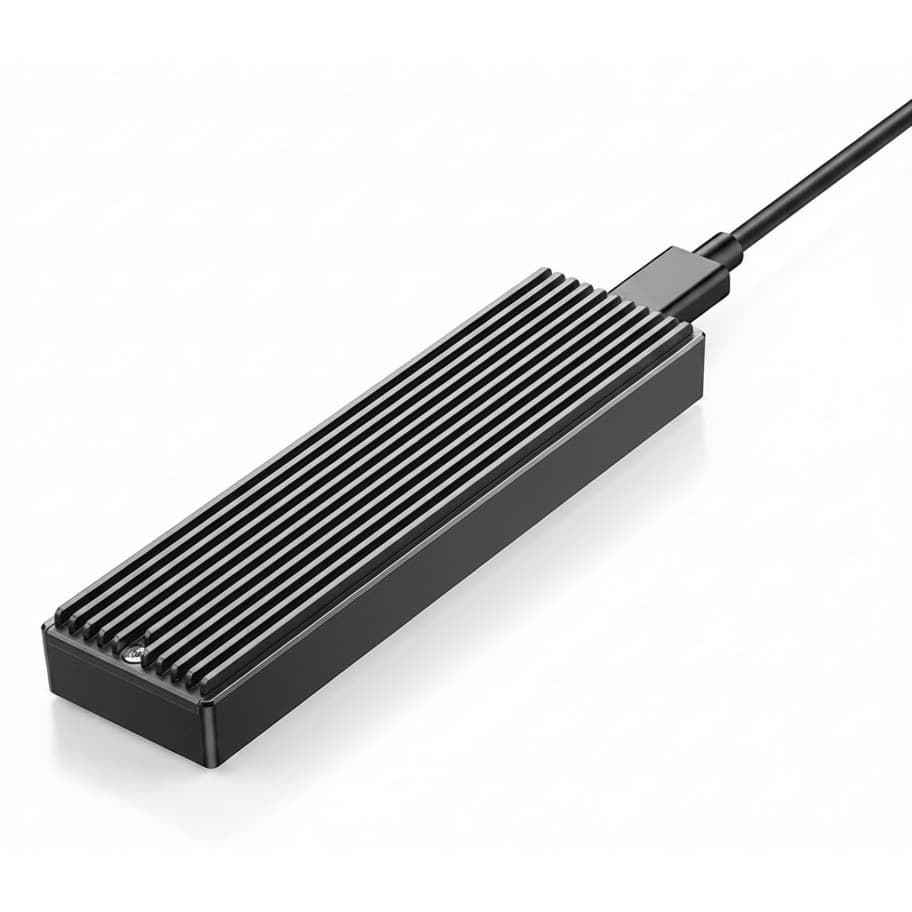 M.2 NVMe enclosure, 10Gbps USB-C Gen2 for PCIe SSDs, also supports 5Gbps SATA NGFF drives.
